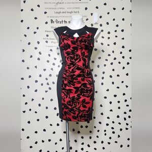 Black and red bodycon mini dress with halter neckline for cocktail